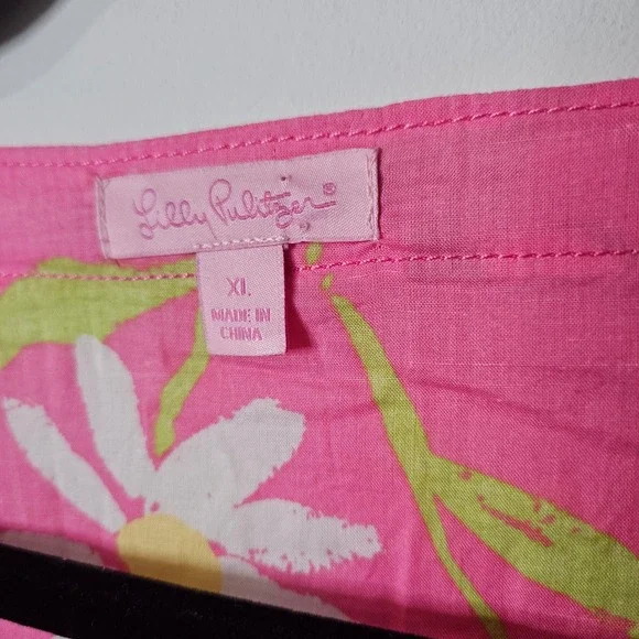 Lilly Pulitzer Josie Tunic Hotty Pink Twirlers Floral Linen Top XL NEW $88msrp - Picture 2 of 5